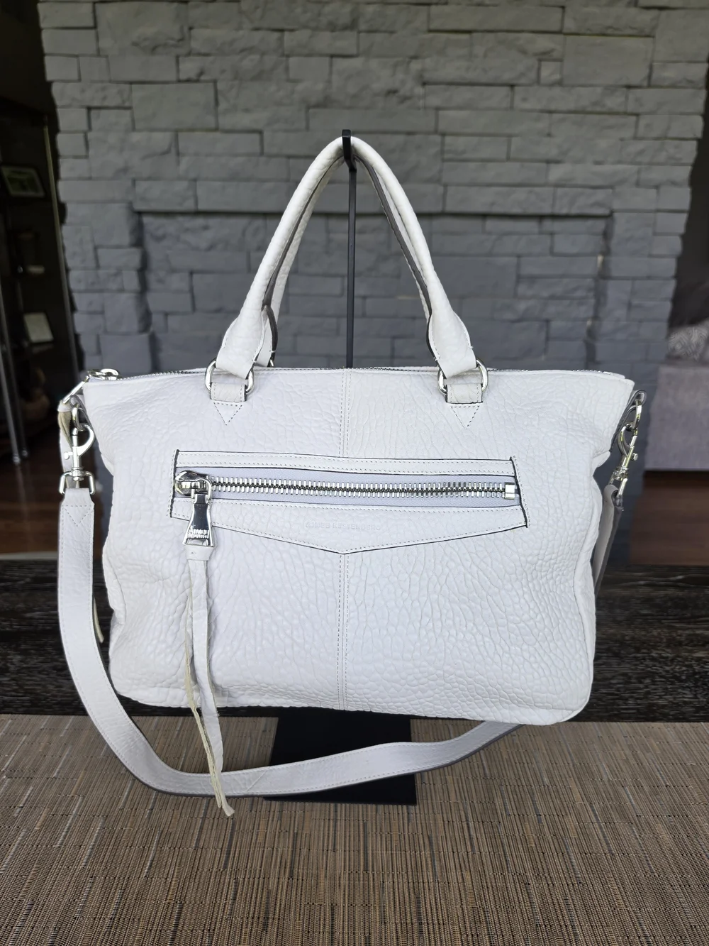 Aimee Kestenberg White Pebble Leather Satchel with Removable Strap